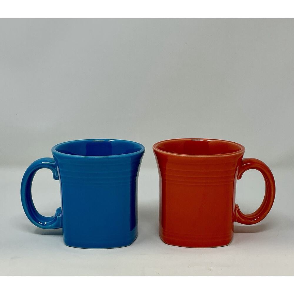 Fiesta Square Mugs Multi Color Set of (2) Orange And Blue